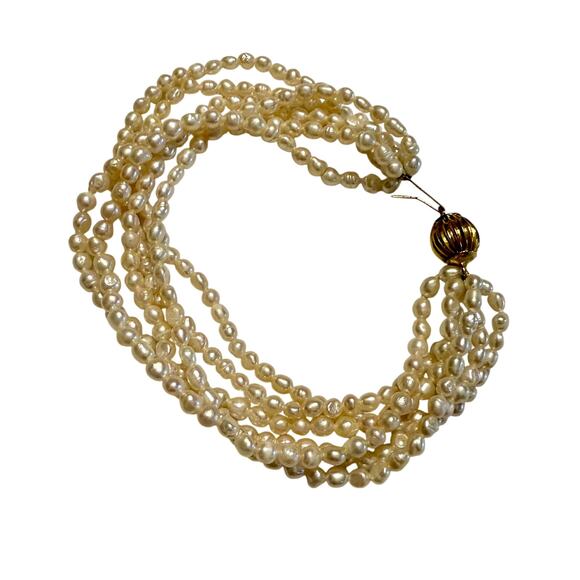 Vintage Six-Strand Freshwater Rice Pearl Bracelet - Picture 2 of 7